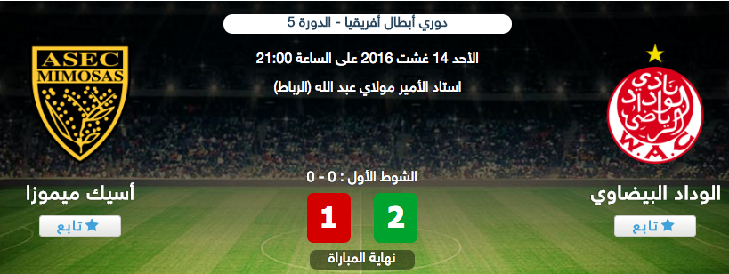 بالفيديو : ملخص مباراة نادي الوداد الرياضي المغربي / أسيك ميموزا الإيفواري : 2-1