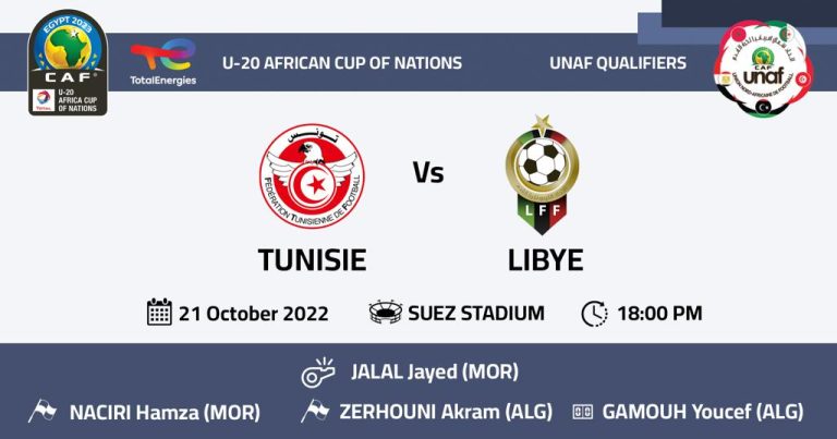 تعيينات حكام مباراة الجولة الثانية بين المنتخب التونسي ونظيره الليبي بدورة اتحاد شمال افريقيا لكرة القدم لأقل من 20 عاما المؤهلة الى كاس افريقيا للأمم 2023