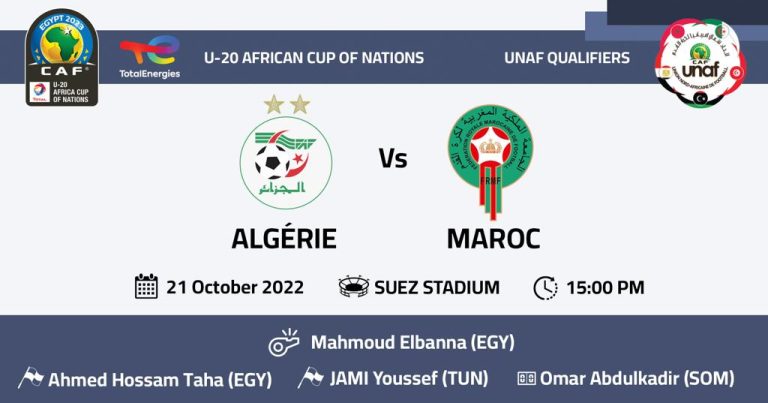تعيينات حكام مباراة الجولة الثانية بين المنتخب الجزائري  ونظيره المغربي بدورة اتحاد شمال افريقيا لكرة القدم لأقل من 20 عاما المؤهلة الى كاس افريقيا للأمم 2023