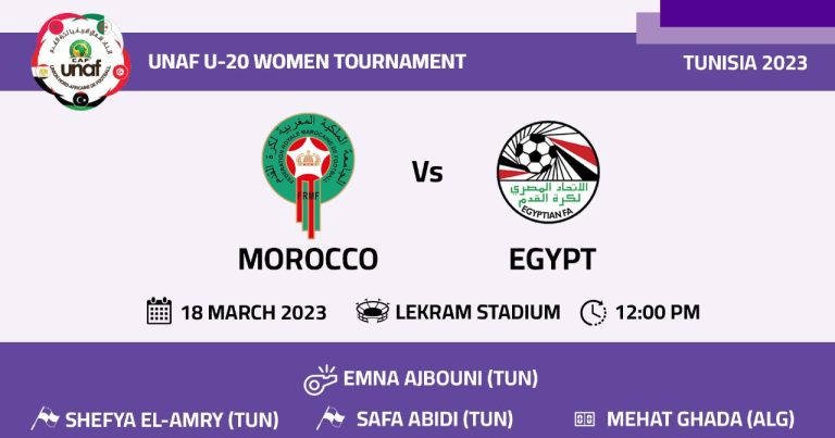 الجولة الثالثة والأخيرة لدورة إتحاد شمال إفريقيا لكرة القدم لمنتخبات كرة القدم النسائية تحت 20 عاما : تعيينات حكام مقابلة المغرب ومصر