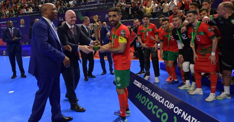 <strong>المنتخب المغربي لكرة القدم داخل القاعة بطلا لإفريقيا للمرة الثالثة على التوالي </strong>