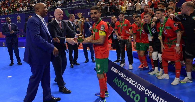<strong>المنتخب المغربي لكرة القدم داخل القاعة بطلا لإفريقيا للمرة الثالثة على التوالي </strong>